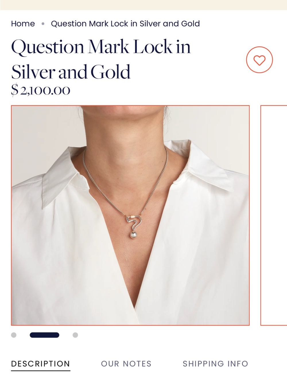 Marla Aaron Question Mark Lock in Silver and Yellow Gold